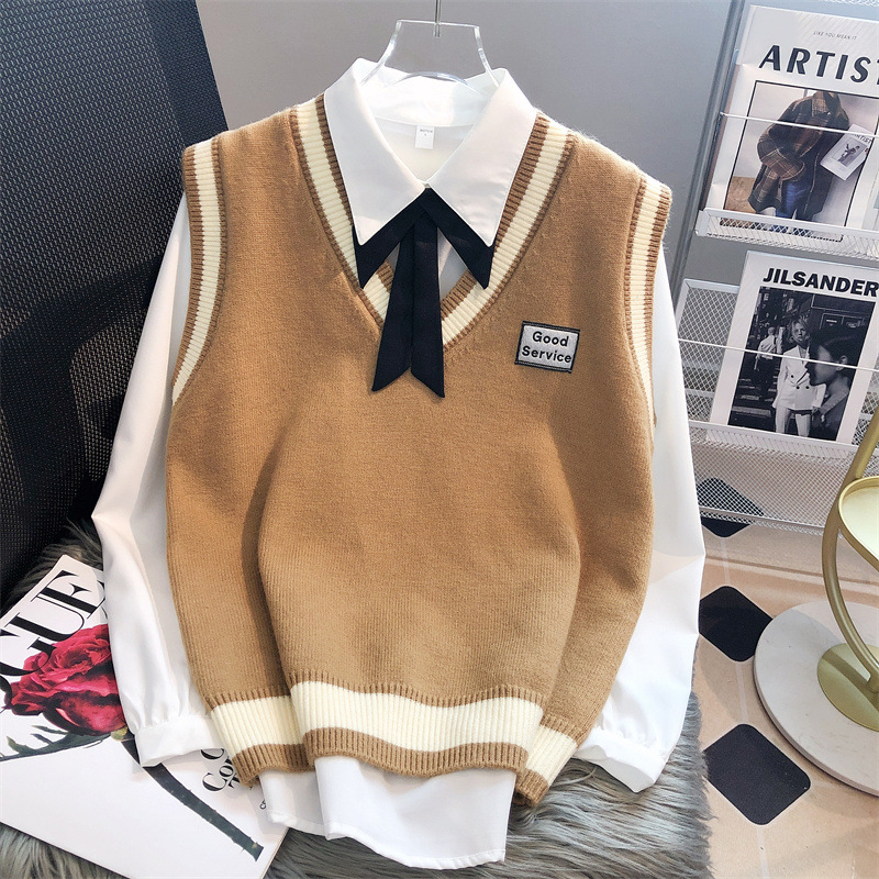 Chaleco de punto para mujer, chaleco suéter de otoño e invierno para combinar con una camisa, nuevo estilo de invierno 2024, estilo preppy.