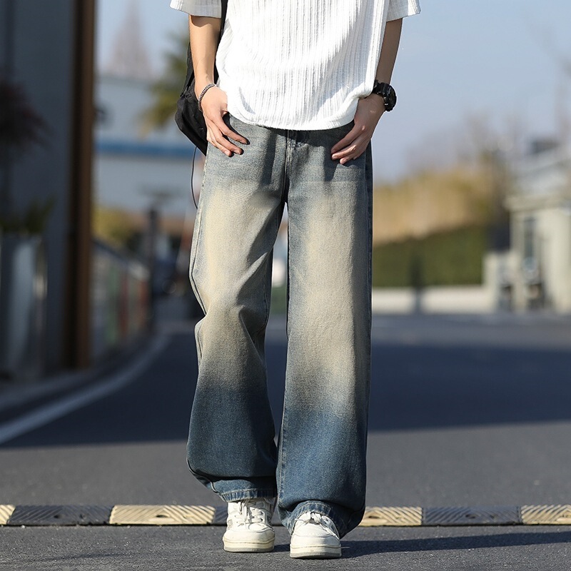 Cost-effective popular youth jeans, height-enhancing men's distressed casual long pants with drawstring, drapey, Korean-style ins pants Cost-effective popular youth jeans, height-enhancing men's distressed casual long pants with drawstring, drapey, Korean-style ins pants