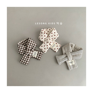 Autumn and Winter New Children's Scarf Ins Style Plaid Cross Scarf Japanese Style Baby Boys and Girls Warm All-match Scarf Trendy
