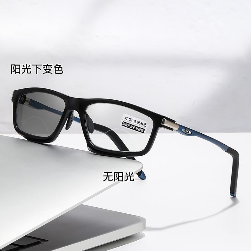 Gafas deportivas para leer que cambian de color de doble luz, elegantes hombres y mujeres, aluminio y magnesio de alta calidad, ultraligeros, espejos antideslizantes que cambian de color al aire libre lejanos y cercanos