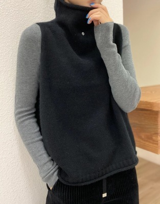 Cashmere suéter Chaleco de las mujeres otoño e invierno nuevo cuello alto botón sin mangas Top Loose adelgazamiento lana punto image 9
