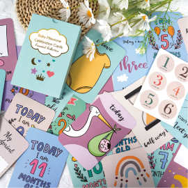 跨境新品50张婴儿成长记录卡婴儿拍照记录卡婴儿成长里程碑卡套装