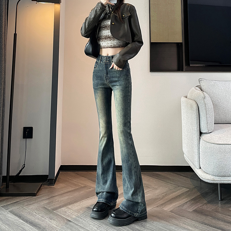 Micro flared high waist jeans for women 2024 spring new elastic slim slimming small flared trousers fashion