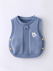 Baby Autumn/Spring Sleeveless Top with Tiny Bow Tie | Infant & Toddler Knitted Vest in Solid Color Cotton Yarn – Unisex