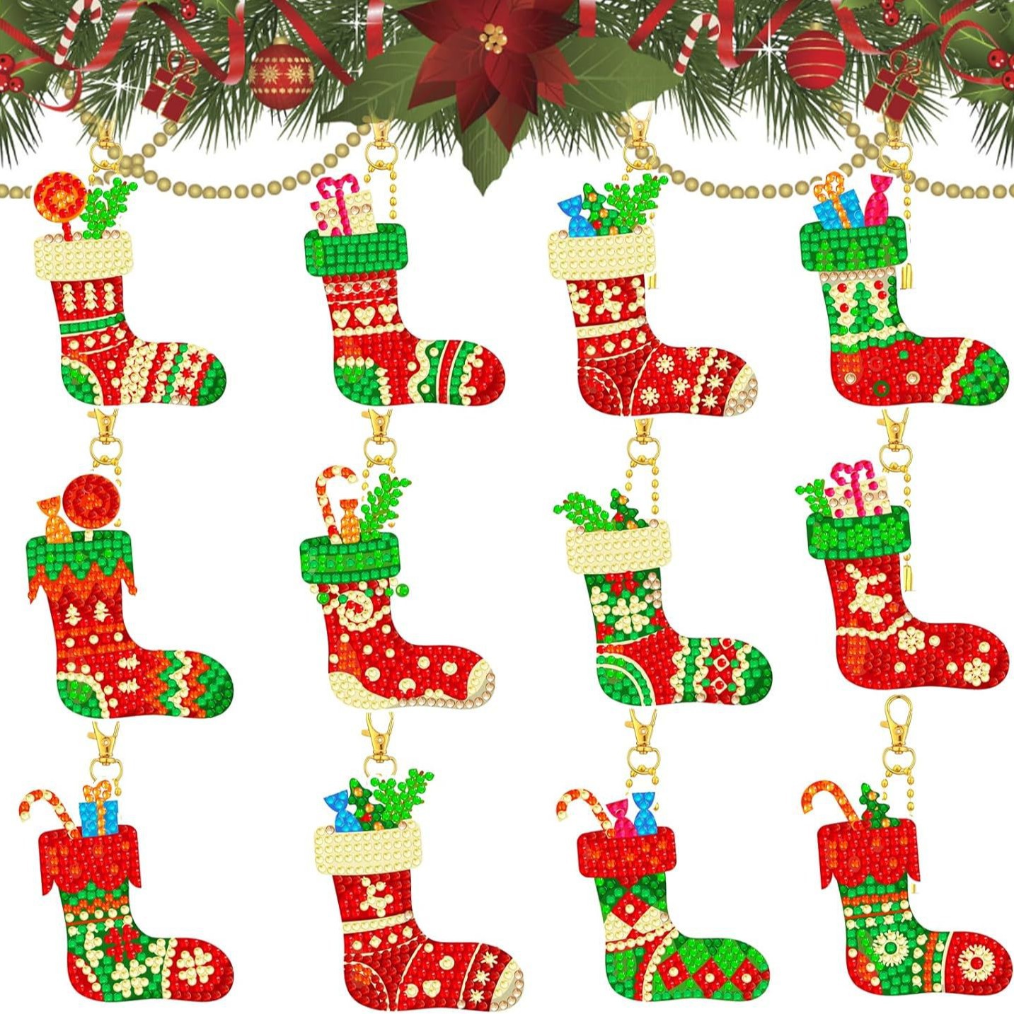 Pintura de Diamantes Navideña 2025, Pintura de Diamantes de Halloween, Llavero DIY Hecho a Mano, Fabricante de Origen Transfronterizo