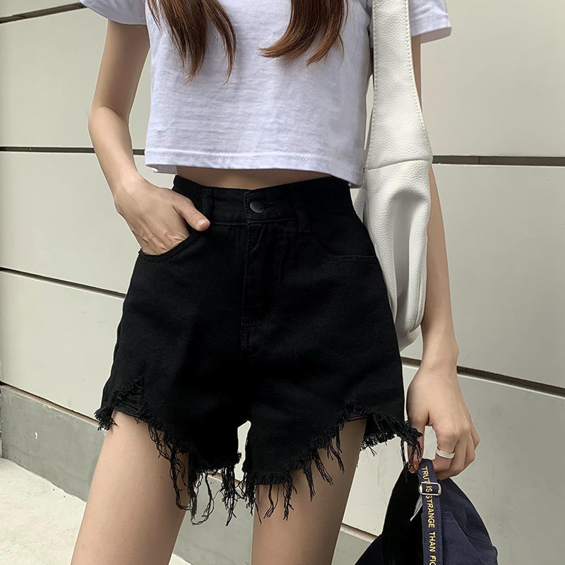 在庫あり、女性用デニムショートパンツ、夏用薄手、大きいサイズ、太mm、痩身、ハイウエスト、リップド、Aラインローエッジホットパンツイン|undefined