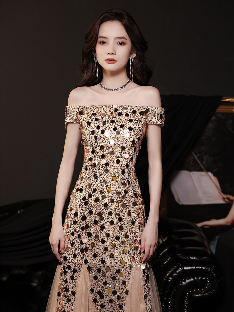 Mermaid Evening Dress 2026 New Spring Banquet Elegant Gold Sequin Heavy-Duty Gown Annual Party Performance Evening Dress