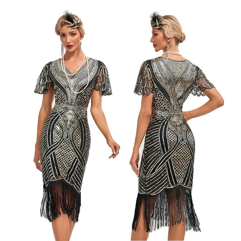Retro evening dress, nail sequins, bodysuit, graduation party, with embroidery, plus size, tulle
