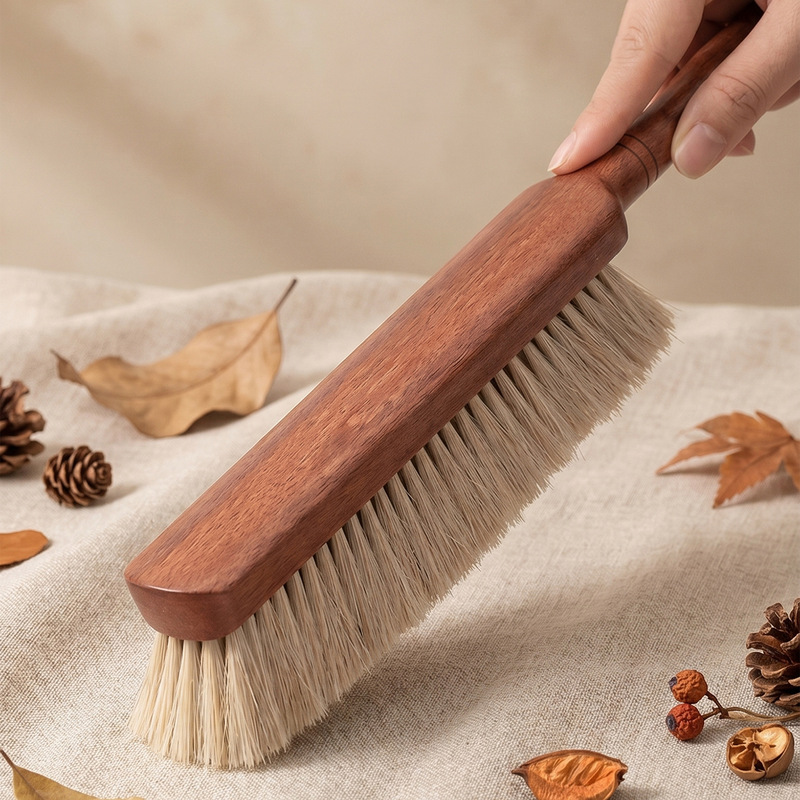 Bed cleaning brush for home use, long-handled hair removal brush, dust removal cleaning tool for bed, bedroom, sofa, carpet, beechwood soft bristle brush