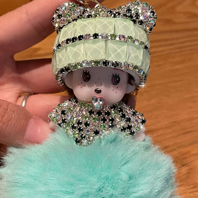 Corea del Sur creativo lindo diamante incrustado lindo Qiqi Bola de piel muñeca llavero mujer de dibujos animados par coche bolsa colgante