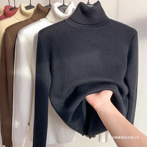 White high-neck padded thermal t-shirt for women, autumn and winter innerwear, new unique warm top, single color
