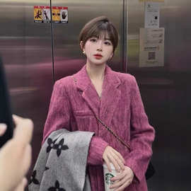 今年流行小香风毛呢外套女冬新款西装感红色斗篷呢子风衣大衣