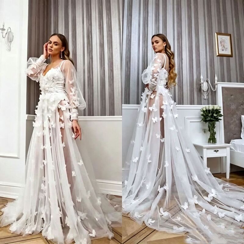 Maternity Photography Dress with Sheer Mesh, Deep V-Neck, Puff Sleeves, 3D Floral Design, and Long Train, Plus-Size Photo Shoot Outfit Maternity Photography Dress with Sheer Mesh, Deep V-Neck, Puff Sleeves, 3D Floral Design, and Long Train, Plus-Size Photo Shoot Outfit