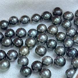 8-9天然海水珍珠大溪地裸珠黑绿色正圆基本无暇可diy批发诸暨厂家