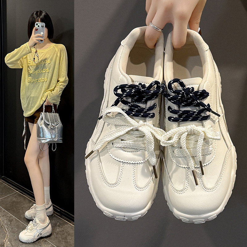 Zapatos de entrenamiento de plata de fondo grueso de mujeres zapatos de otoño 2025 nuevos zapatos deportivos casuales ligeros de doble cordón zapatos Agan
