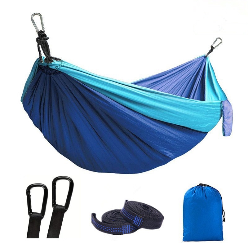 Cross-Border Hot-Selling Outdoor Camping Single Double Parachute Fabric Color-Block Hammock Factory In-Stock Wholesale_desvips.com