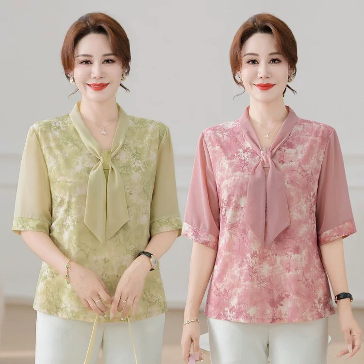 Летний стиль для мамы: китайский шифоновый топ 2025, модные шифоновые топы и стильные футболки для женщин среднего и старшего возраста