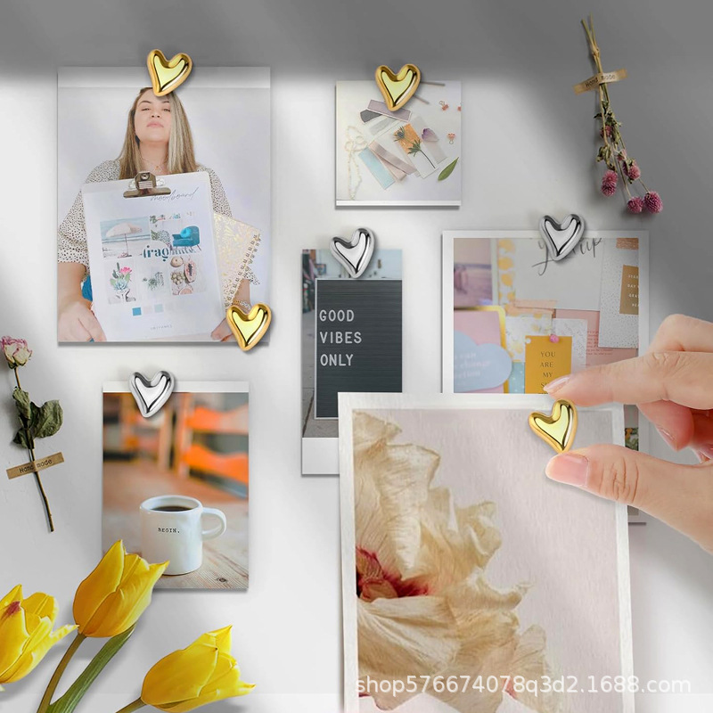 Pinchetas de amor de galvanoplastia creativa transfronteriza lindo tablero de mensajes de clavos de pulgar tachuelas decorativas Polaroid al por mayor