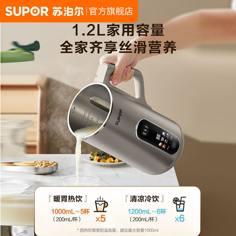 Supoer Soybean Milk Maker for Home Use, Fully Automatic, No Cooking or Filtering Required, Small Multi-Functional New Model for 1-2 People, High-Speed Blender