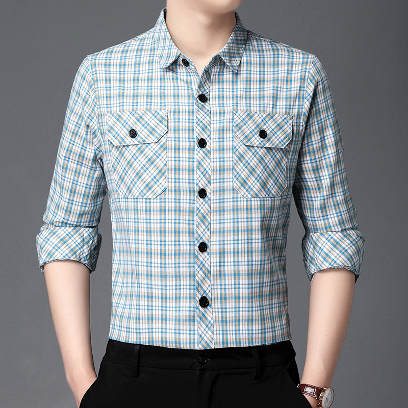 Men's Cotton Linen Double Pocket Long-sleeved Skin-friendly Casual Shirt Lapel Cardigan Young and Middle-aged Top Shirt All-match Work Wear Men's Cotton Linen Double Pocket Long-sleeved Skin-friendly Casual Shirt Lapel Cardigan Young and Middle-aged Top Shirt All-match Work Wear