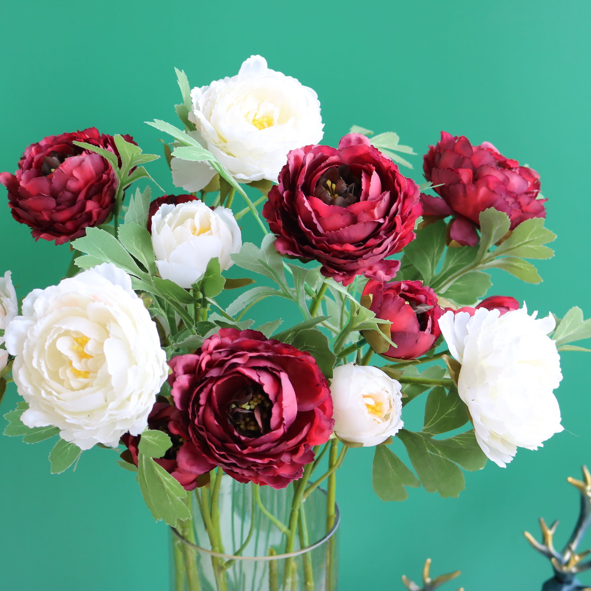 2-Head Artificial Peony Home Wedding Decoration Silk Fabric Classical Peony Flower