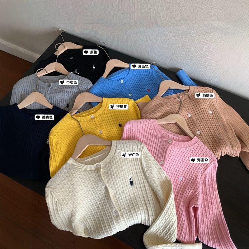 Item number 0F2108, 8-color mini cable-knit pure cotton cardigan with pony embroidery Item number 0F2108, 8-color mini cable-knit pure cotton cardigan with pony embroidery