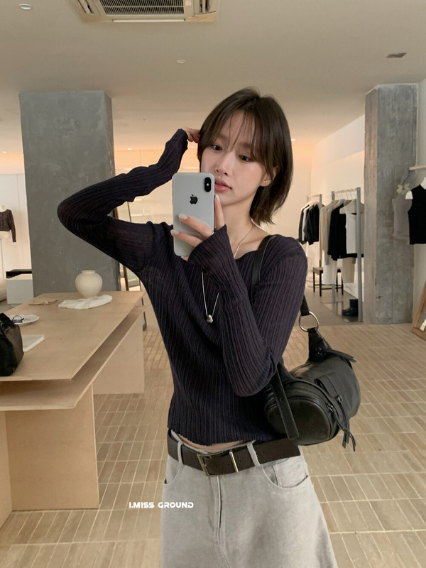imiss 韩系舒适24%亚麻圆领针织衫2025秋季新款简约日常弹性上衣|undefined