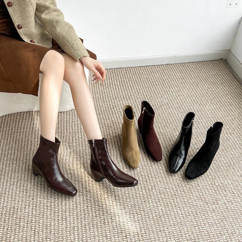 新款法式复古百搭瘦瘦靴极简精致气质韩系女靴 5CM/话梅显瘦短靴