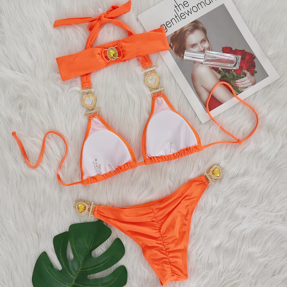 Mujeres Color Sólido Juego De 2 Piezas Bikinis Traje De Baño display picture 13