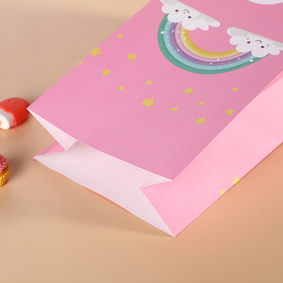 Non-portable Rainbow Gift Bag Cute White Kraft Paper Square Bottom Bag Holiday Gifts Accompanying Gift Packaging Rainbow Bag
