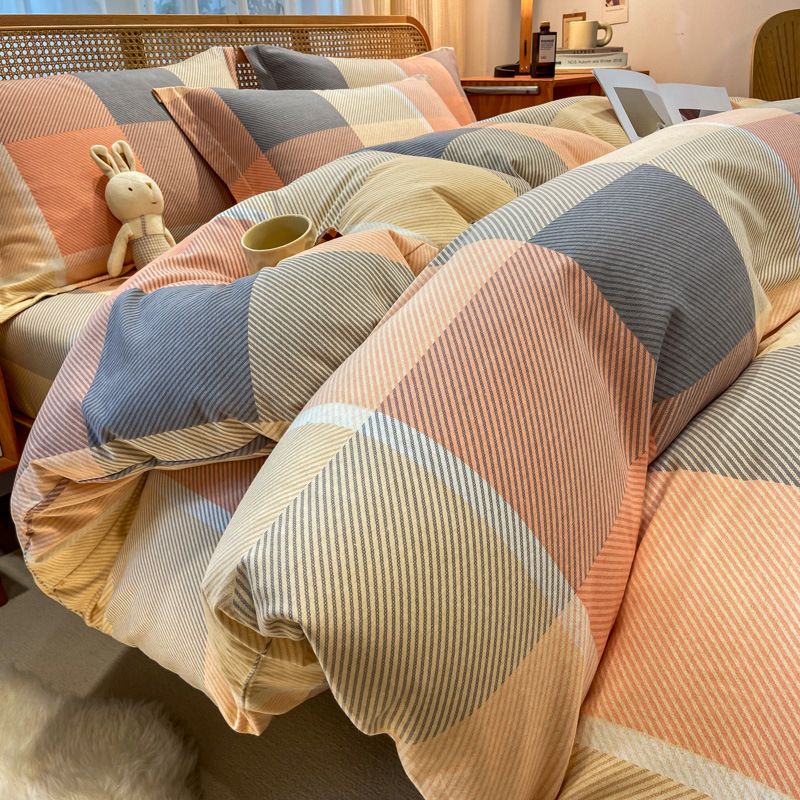 High-end cotton sanding quilt cover single piece 100 cotton autumn and winter thickened single quilt cover 150x 200x 230 four-piece set