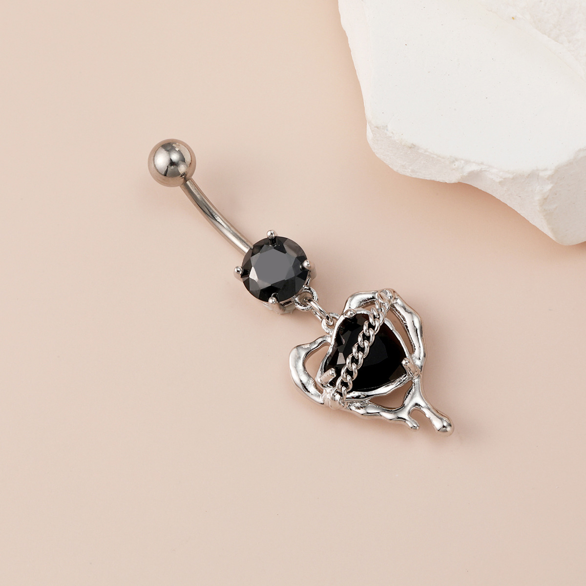 Heart Shaped Belly Button Ring Dark Punk Navel Piercing Stud_voghion.com