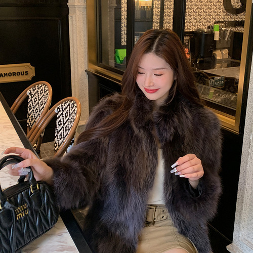 Fox Fleece Coat, Winter Fashion Short Puffer Jacket, Thick and Slimming Youth Style Outerwear