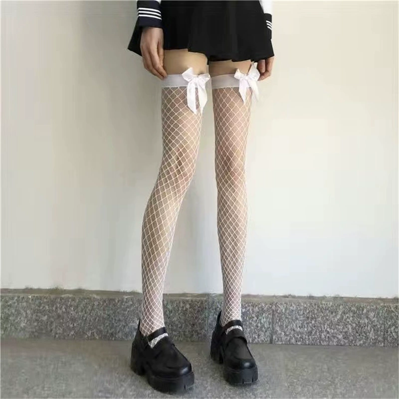 Ultra thin high boots, white tights, black colored lace socks