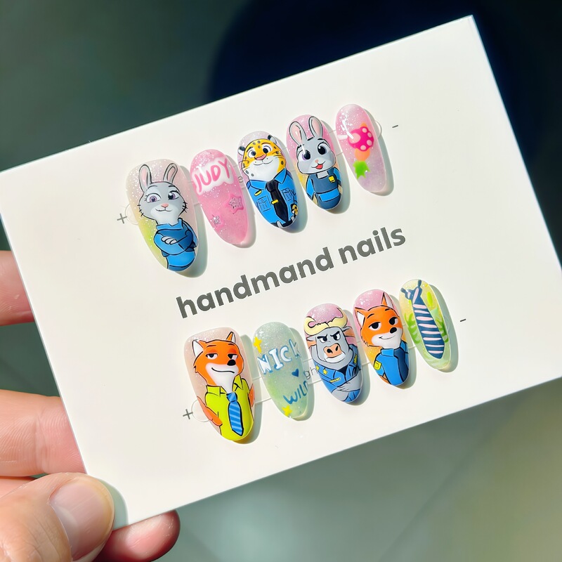 Zootopia Heavy Industry Hand-Painted Wearable Nails Short Style Factory Direct Pure Handmade Cartoon Nail Art Pieces Judy Nick Zootopia Heavy Industry Hand-Painted Wearable Nails Short Style Factory Direct Pure Handmade Cartoon Nail Art Pieces Judy Nick