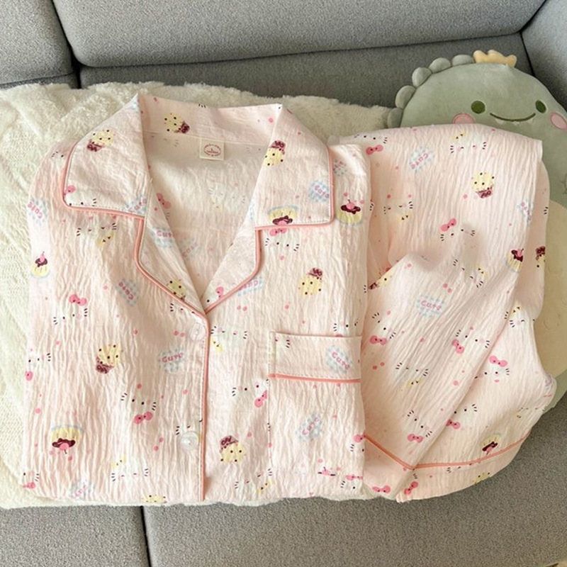 腊肠狗睡衣女款2025新款春秋季纯棉纱布长袖套装开衫棉绸家居服夏|undefined
