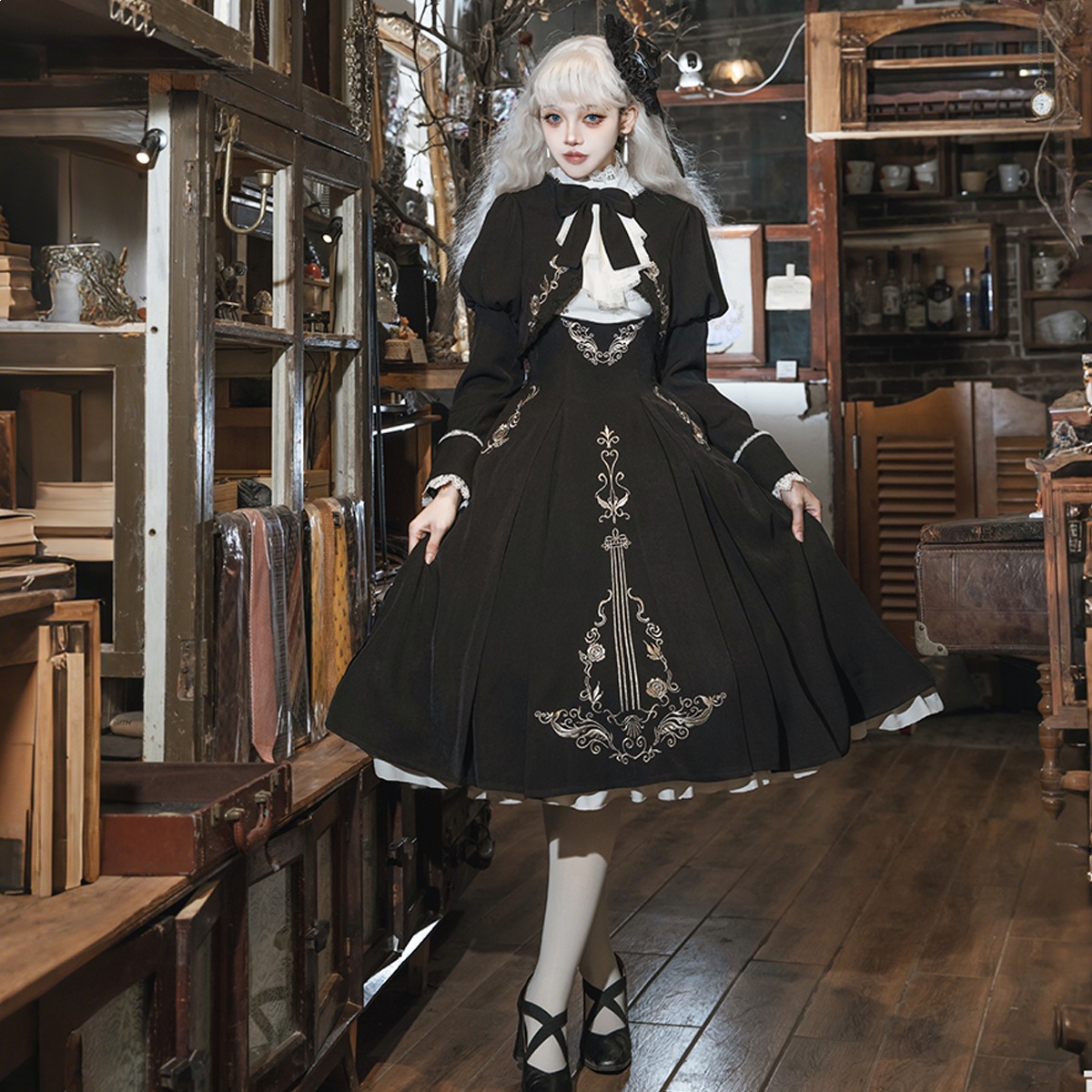 2026 Xiong Doujiang Original Violin Variation Gothic Style Lolita Outerwear Shirt and Suspender Skirt Set 7469