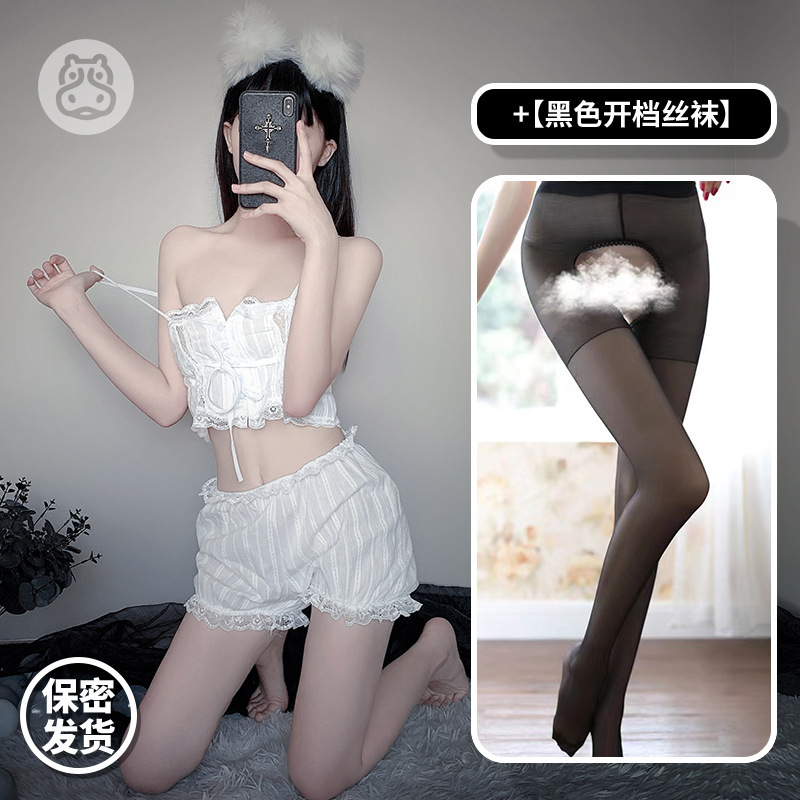 흰색 + 검정색 오픈 스타킹