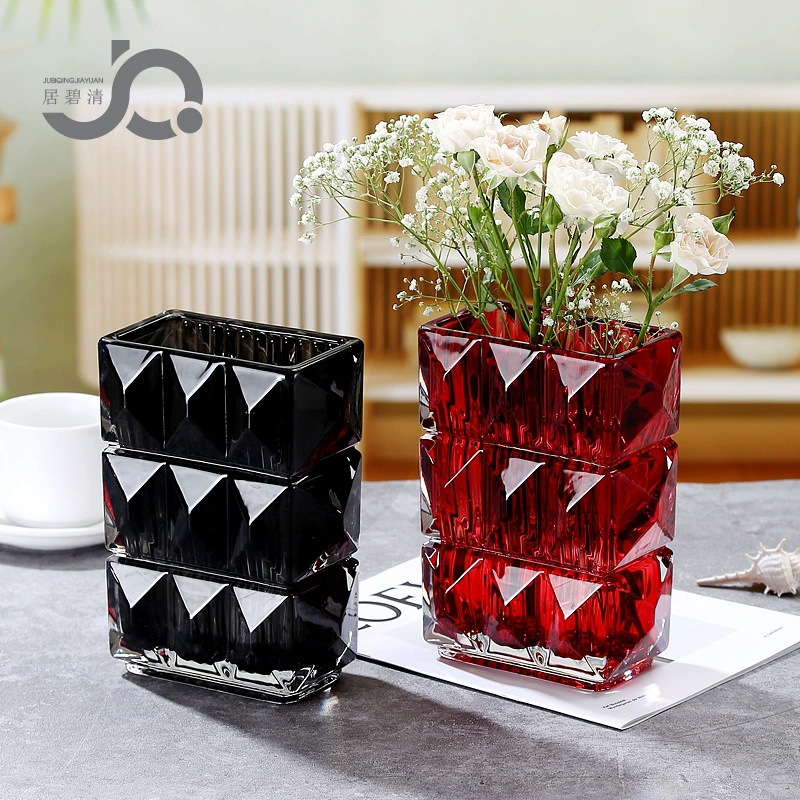 Glass Vase Rousseau Series, European-style Luxury, Black & Red Accent, 21×17.5×31.5 cm