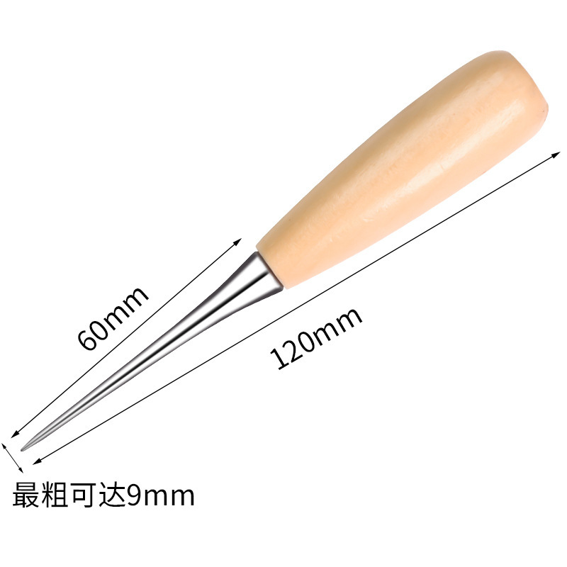 Cono de mango de madera maciza de agujero redondo al por mayor Cono de cuero de bricolaje hecho a mano con punzón de revestimiento Cono de costura Herramientas manuales