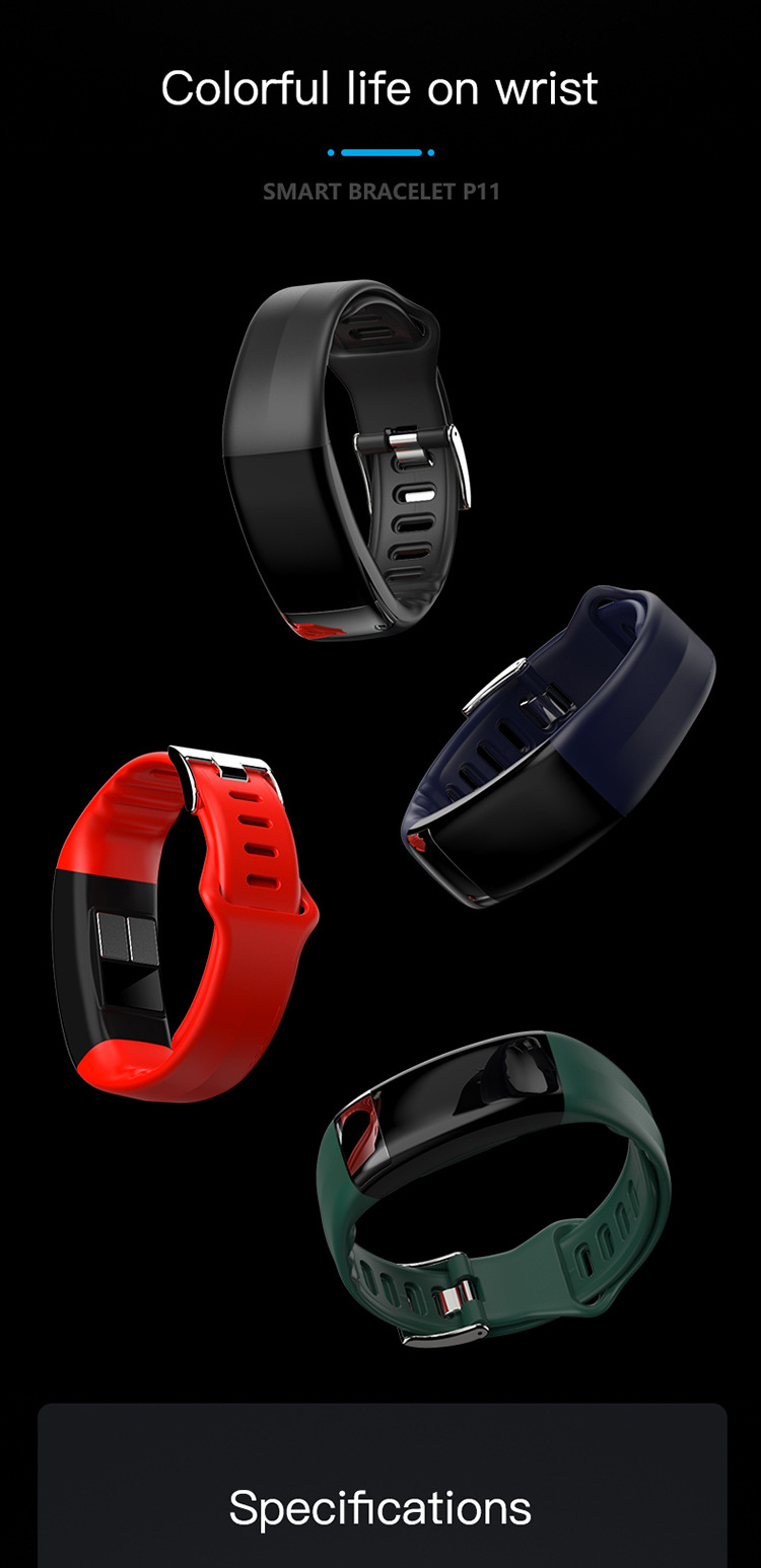 P11plus smart bracelet Heart rate, blood pressure and electrocardiogram test information push, step-counting exercise bracelet one-stop delivery undefined
