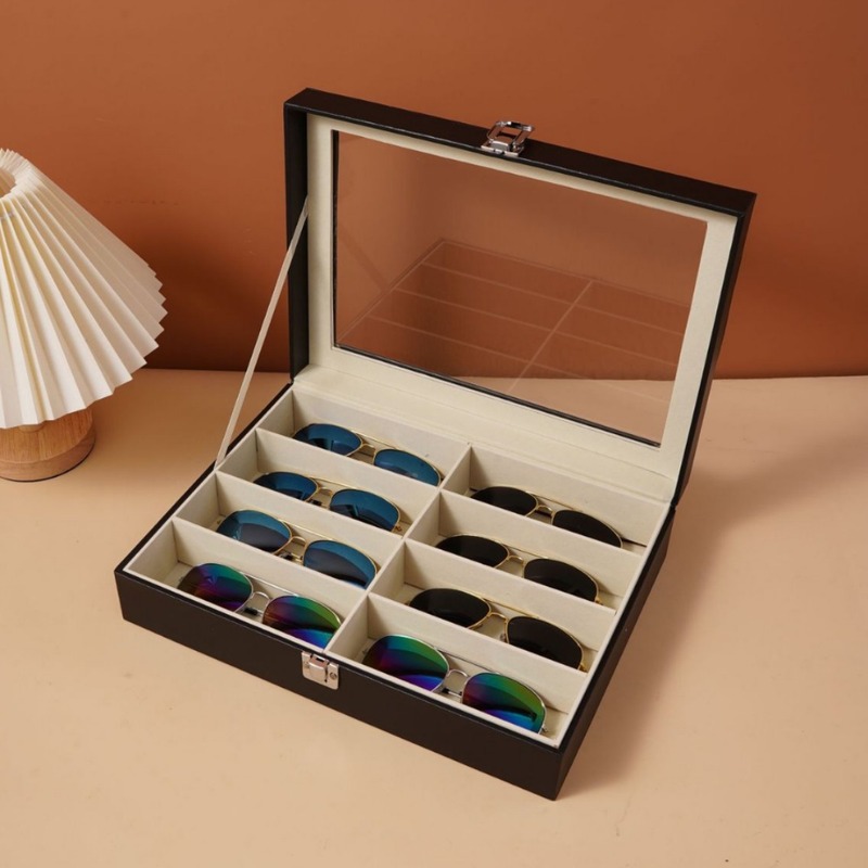 Leather Skylight Fashion Sunglasses Storage Box Multi-grid Large Sunglasses Storage Box Jewelry Display Collection Box