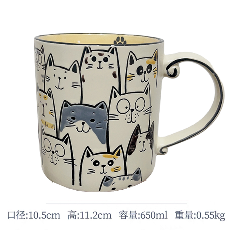 セラミック下絵色手描きかわいい猫マグドリンクカップ朝食カップオートミールカップカップルマイクロオーバーフロー|undefined