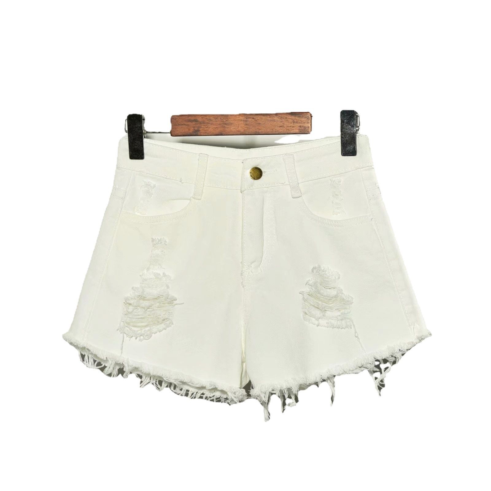 High Waist Loose Fit Denim Shorts Style Summer Wear For Women Large Size Hole Detail Slimming Effect Raw Edge Wide Leg A-Line Hot Pants_ecoleips.com