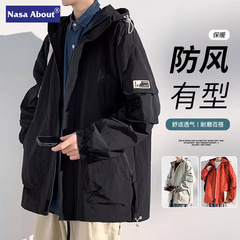 NASAコート男性春秋フード付き香港風格好いい男性突撃服秋冬型防風ジャケット上着