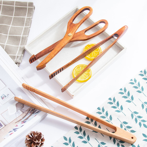 Bamboo food tongs, bread and barbecue tongs, buffet tongs, silicone food tongs, baking tools