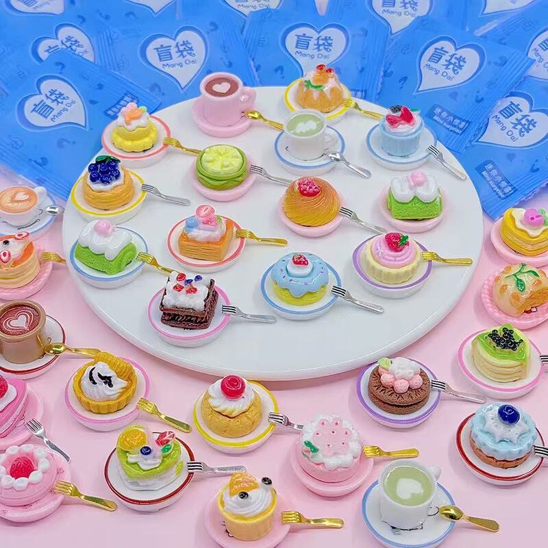 Miniature Simulation Cake Dessert Toy, Miniature Food Play Set, Afternoon Tea Coffee Cup, Fork and Spoon Model, Pretend Play Food