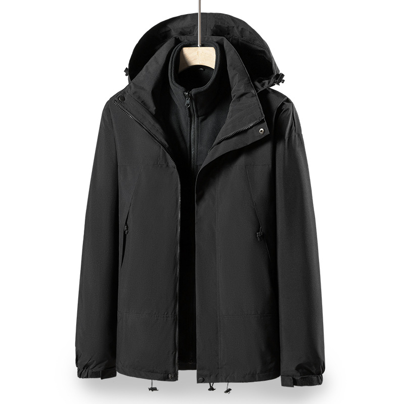 23658 ropa de asalto al aire libre para hombres y mujeres otoño y invierno manga corta 3 en 1 desmontable a prueba de viento impermeable revestimiento de terciopelo