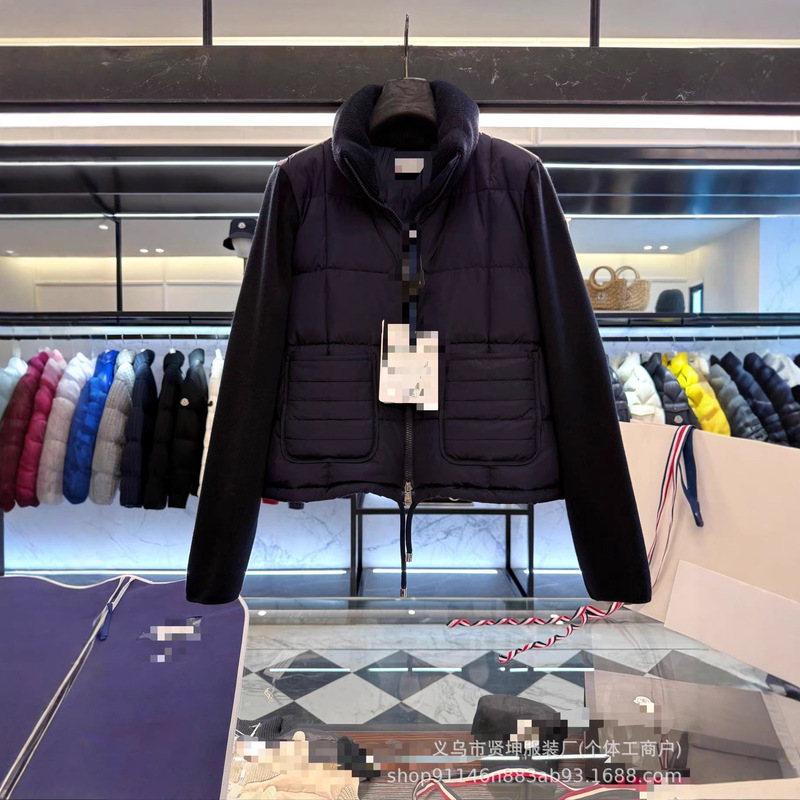 Mengkou down jacket Cardigan trioct women's square quilted lining wool patchwork down zipper cardigan
