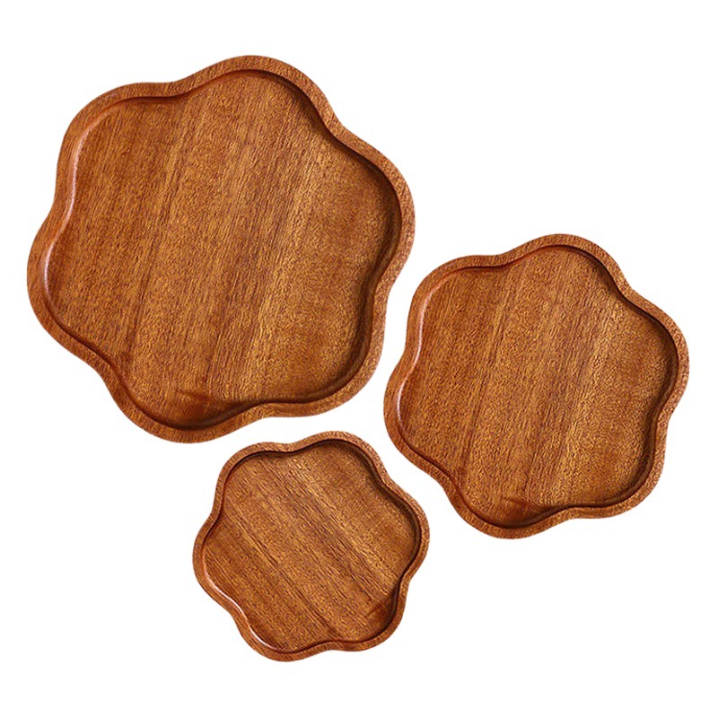 Placa de ébano de estilo japonés al por mayor Placa de fruta de alto aspecto Placa de té de madera Placa de postre de pan Bandeja de madera maciza Placa de madera